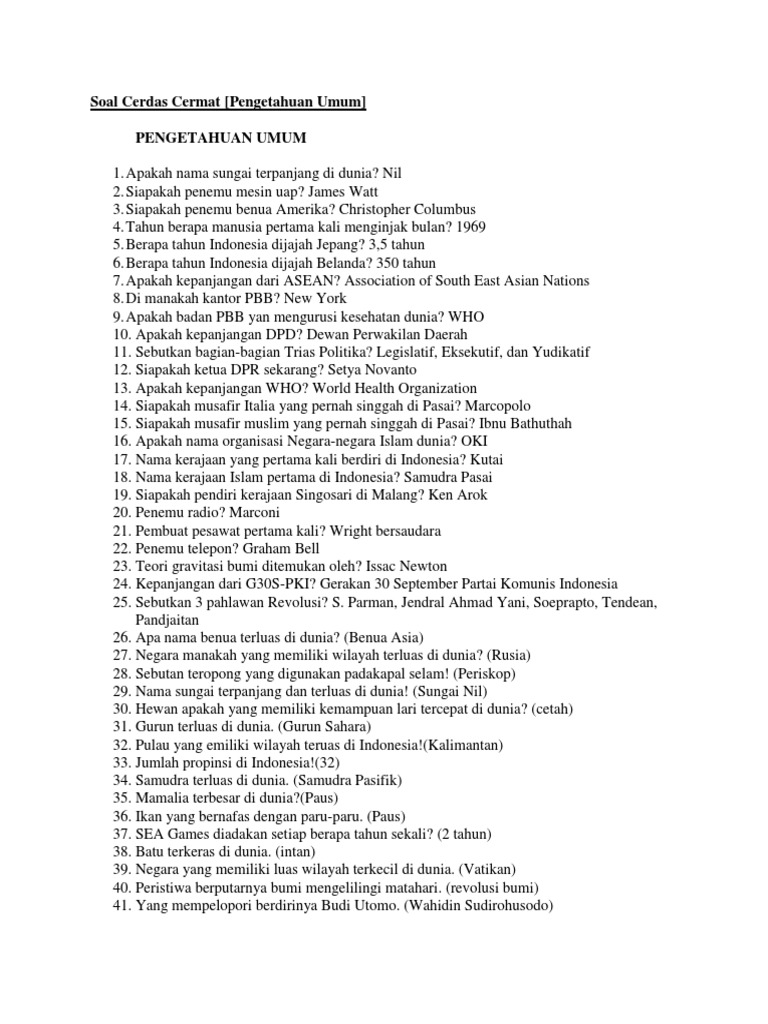 Soal Cerdas Cermat Pengetahuan Umum
