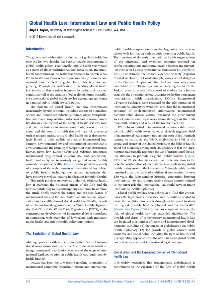 Global Health Law: International Law and Public Health Policy | PDF ...