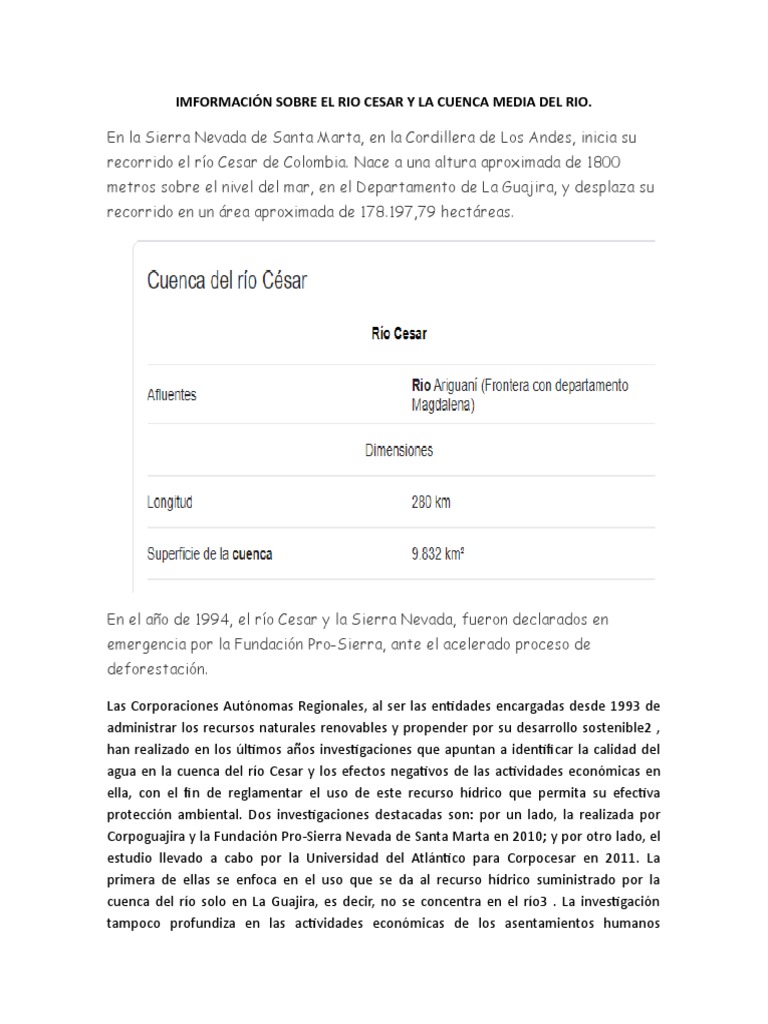 Imformación Sobre El Rio Cesar y La Cuenca Media Del Rio | PDF | Río ...