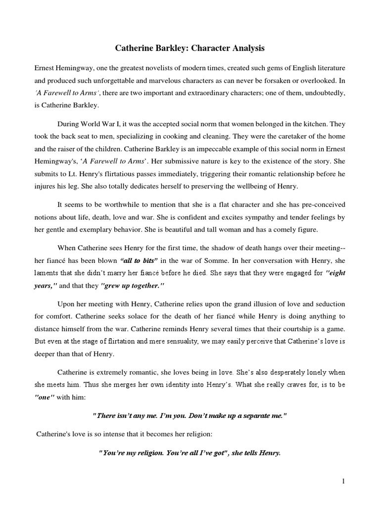 Catherine Barkley Character Analysis | PDF | Courage