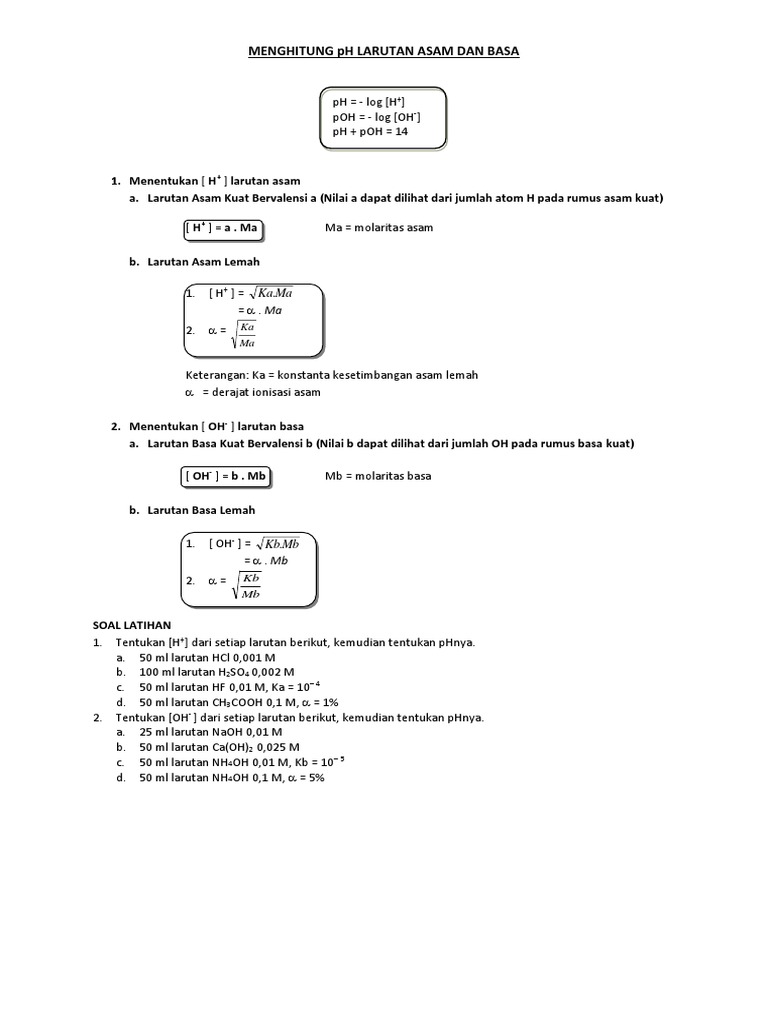Menghitung Ph Larutan Asam Dan Basa