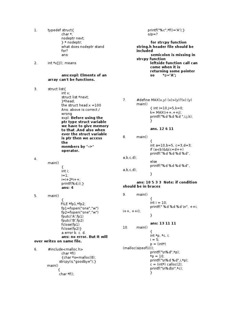 1000 C Programming Questions PDF | PDF | Computer Programming ... image.