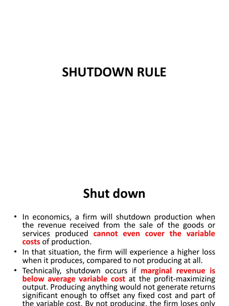 Understanding the Shutdown Rule in Economics | PDF | Finance & Money ...