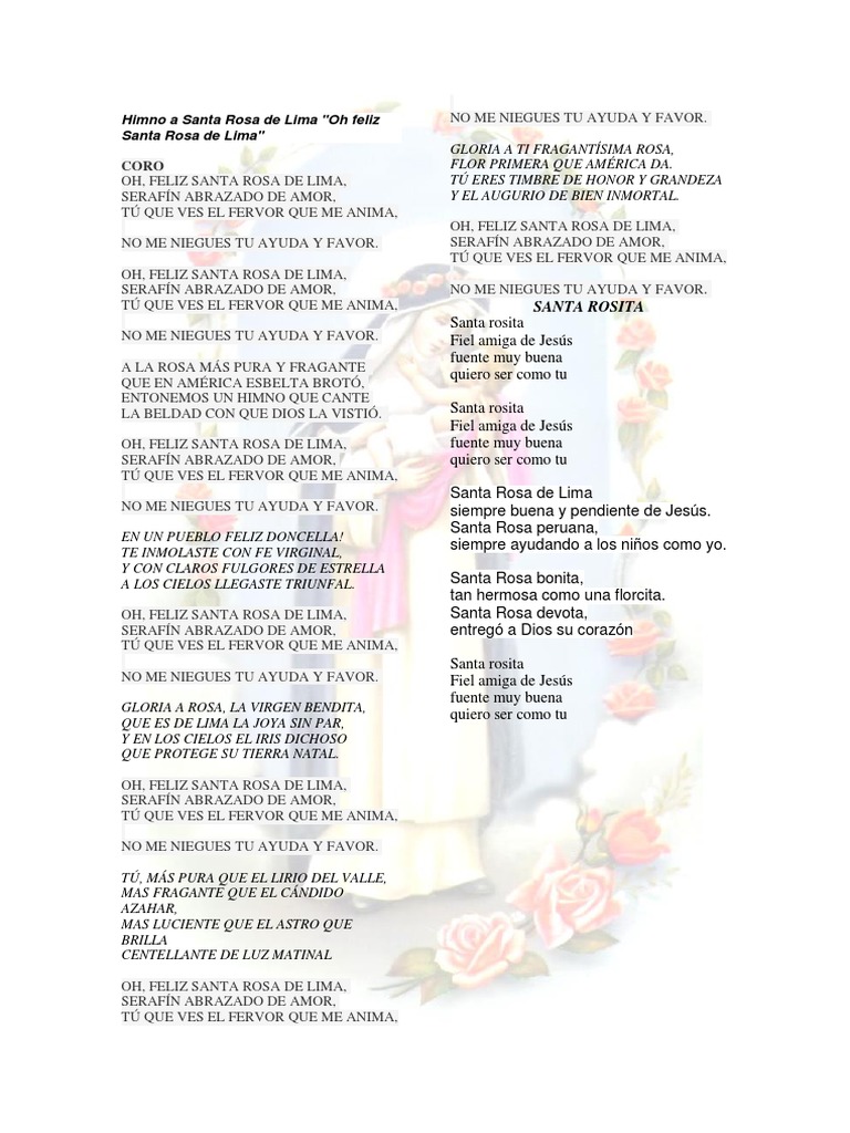 Himno A Santa Rosa de Lima | PDF | Cristo (título) | Religión y creencia, image size:768x1024