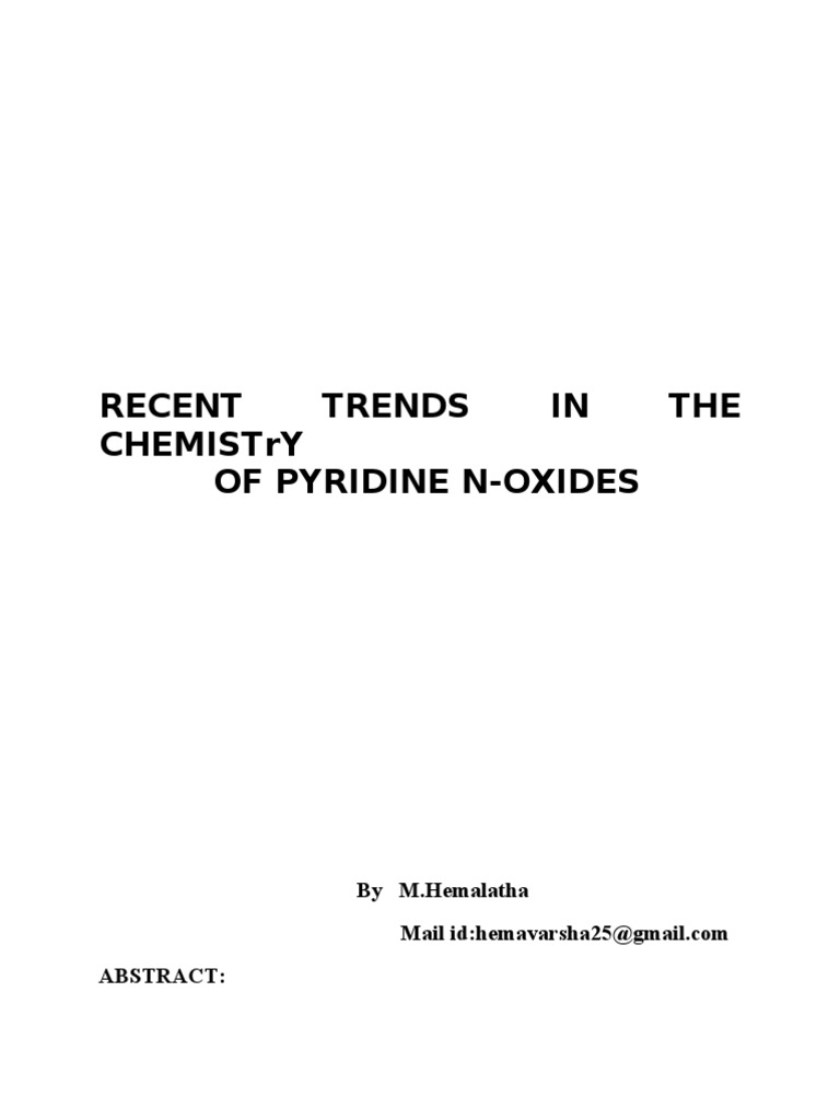 Pyridine N-Oxides: Synthesis & Reactions | PDF | Pyridine | Chemical ...