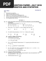 Board Question Paper: July 2016: Mathematics and Statistics