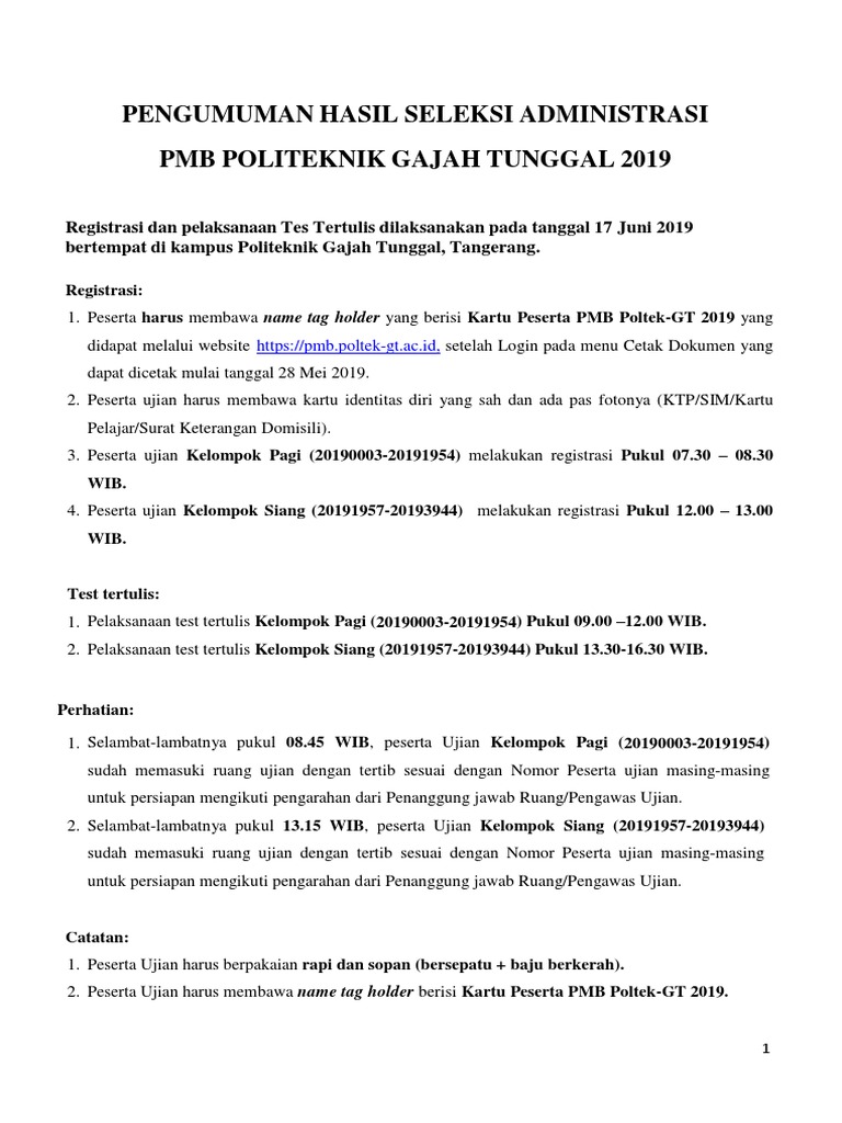 Tes Politeknik Gajah Tunggal