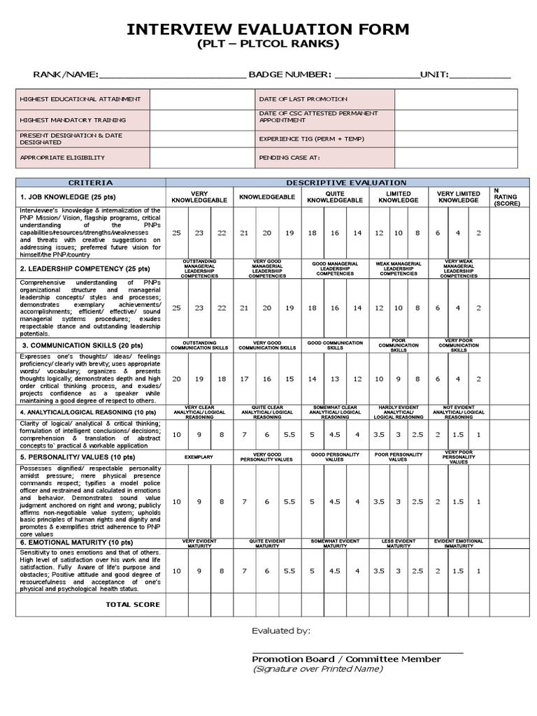 Interview Evaluation Form | PDF | Reason | Critical Thinking