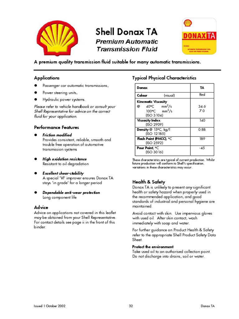 266131149_Shell Donax TA Transmission Fluid TDS.pdf Liquids