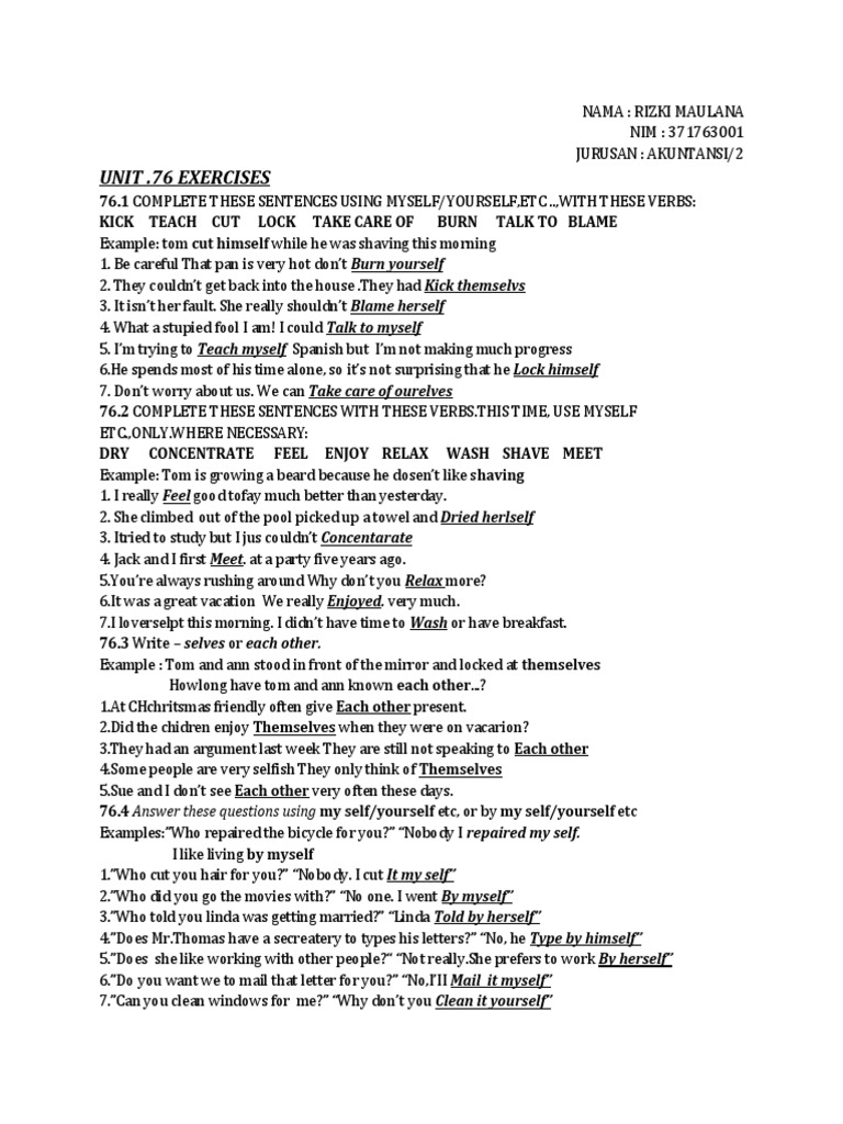 Self-Reflection and Language Exercises | PDF | Language Arts & Discipline