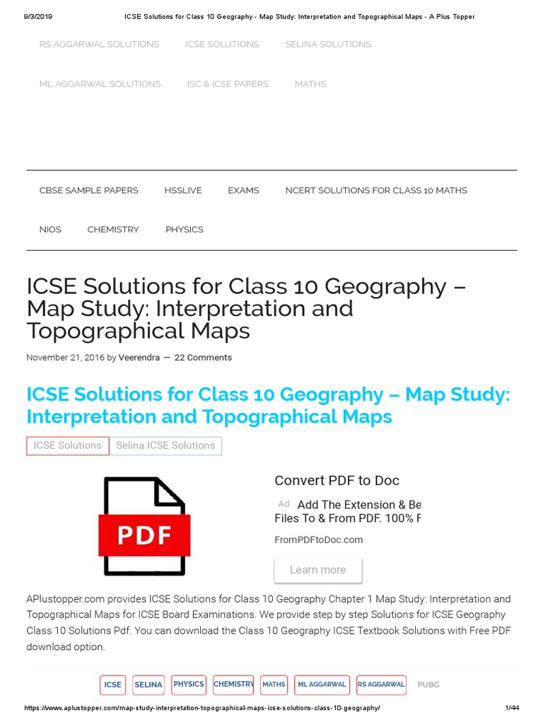 ICSE Class 10 Topographical Map Guide | PDF | Map | Slope