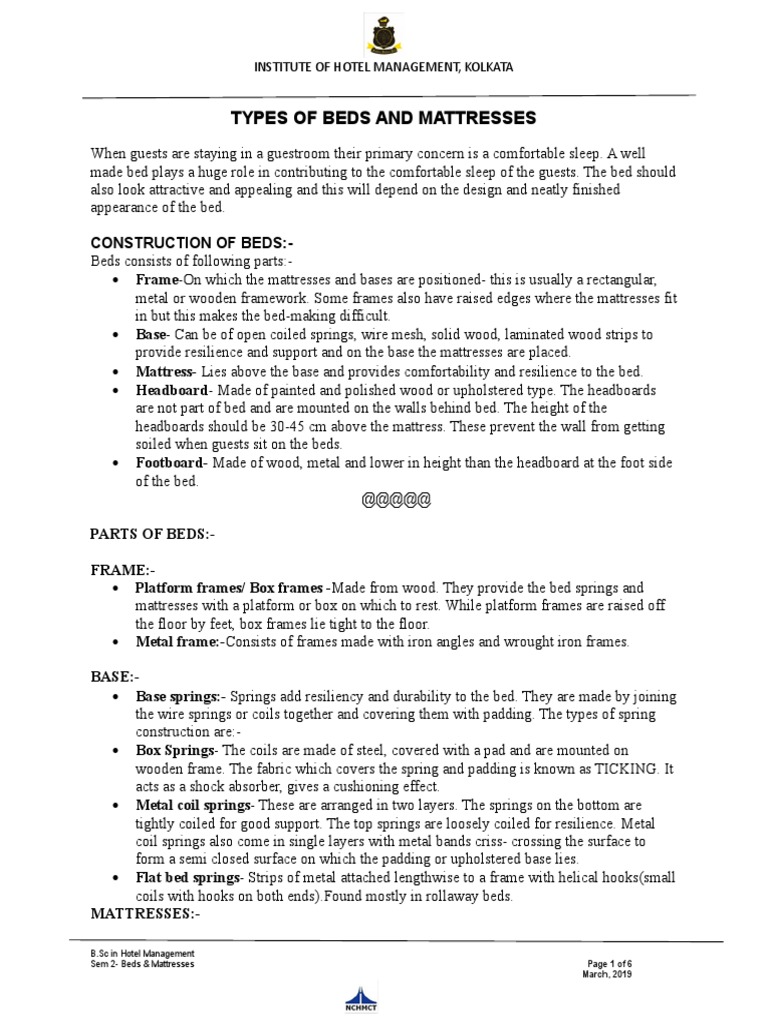 Types of Beds and Mattresses PDF Bedding Bed
