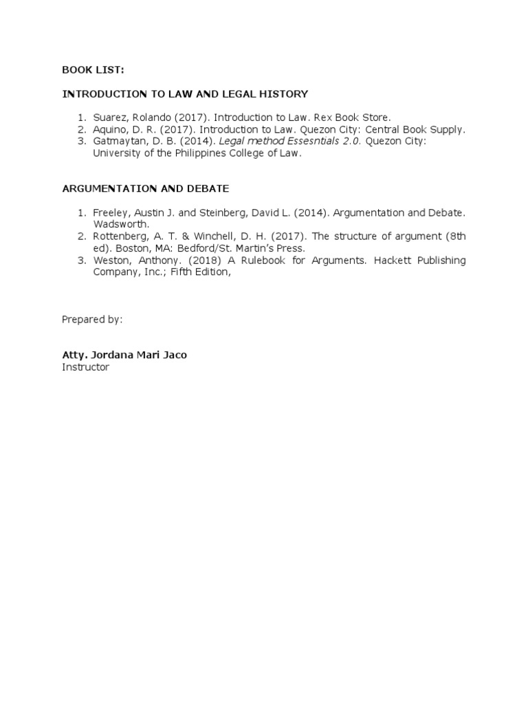 Introduction to Law Textbook List | PDF | Social Science