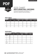 Size Chart: Men'S Basketball Uniforms