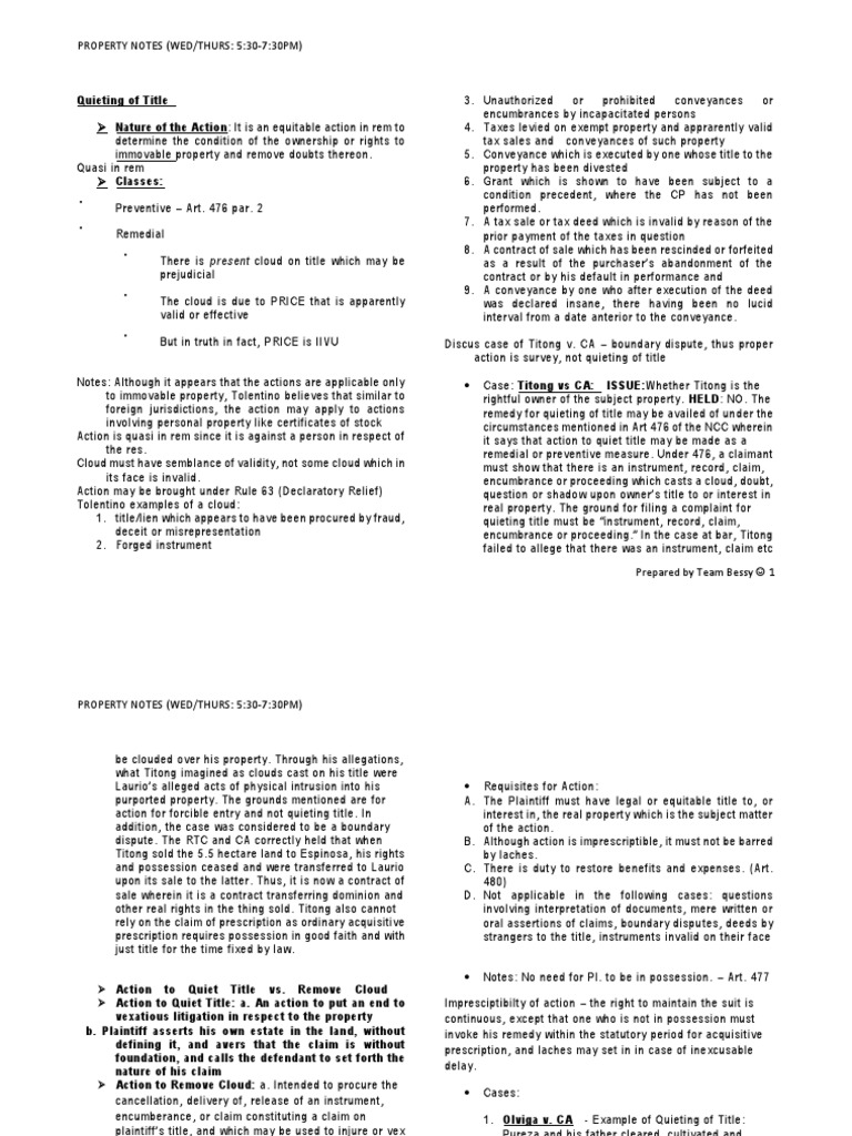 Quieting of Title Nature of The Action It Is An Equitable Action in