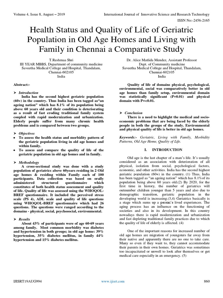 Geriatric Quality of Life in India | PDF | Geriatrics | Old Age