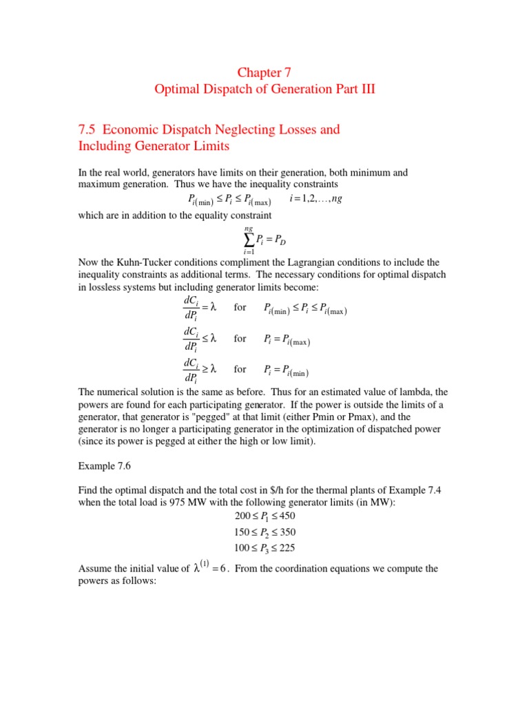 Economic Dispatch with Generator Limits | PDF | Pi | Mathematical ...