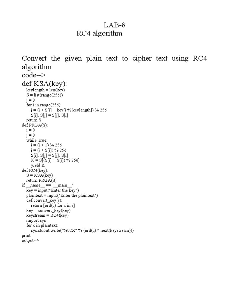 RC4 Algorithm: Text to Cipher Conversion | PDF