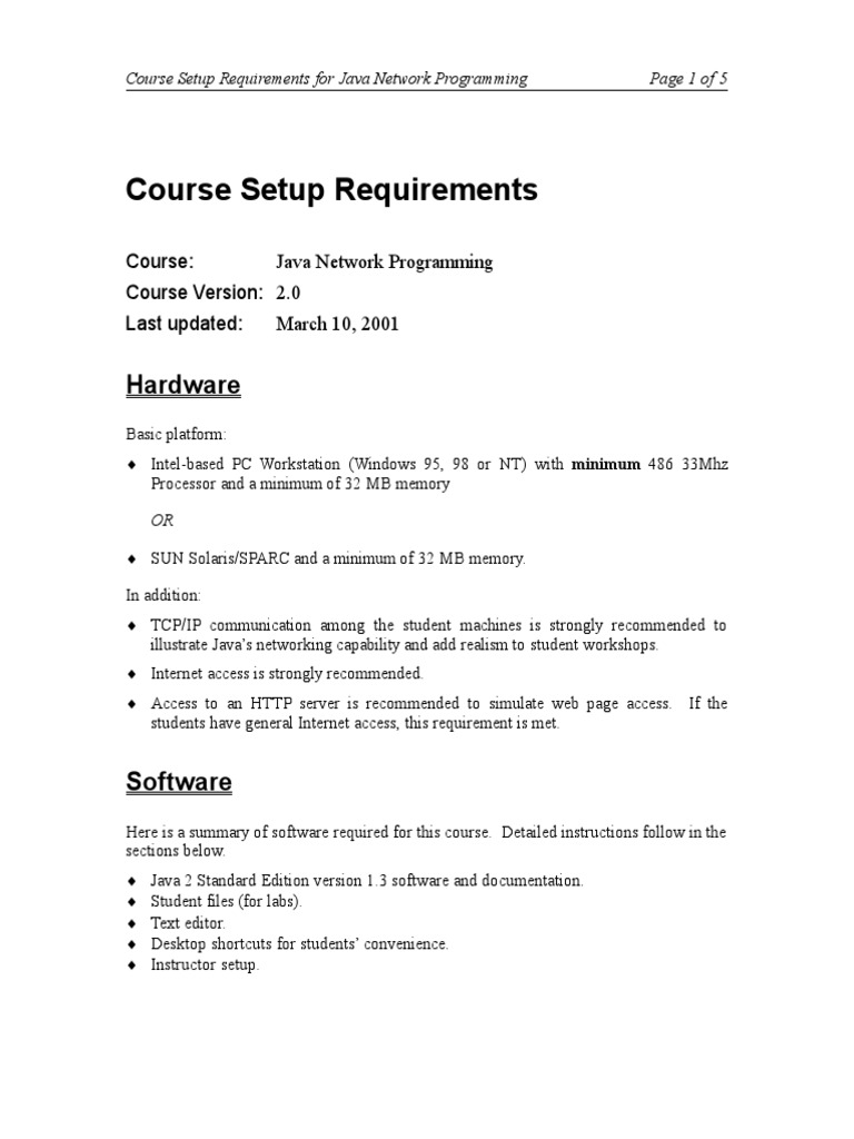 Course Setup Requirements Hardware PDF Directory