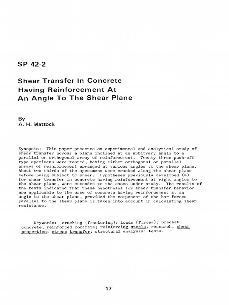 Shear Transfer in Concrete Having Reinforcement at An Angle To Shear