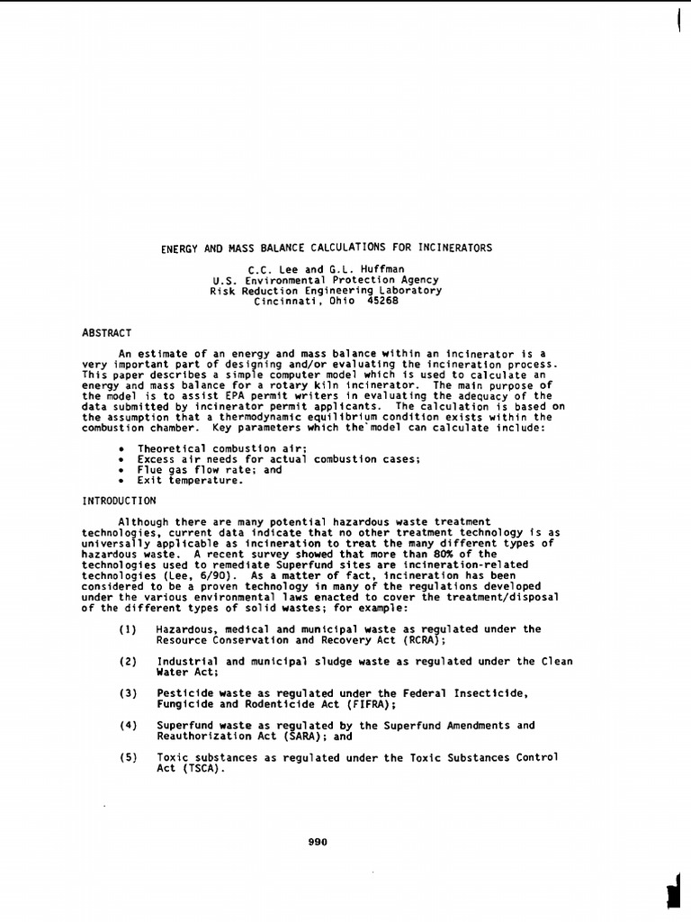 Incinerator Energy and Mass Balance Model | PDF | Resource Conservation ...