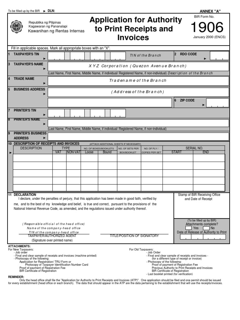 Application for ATP - BIR Form 1906 | PDF | Receipt | Invoice