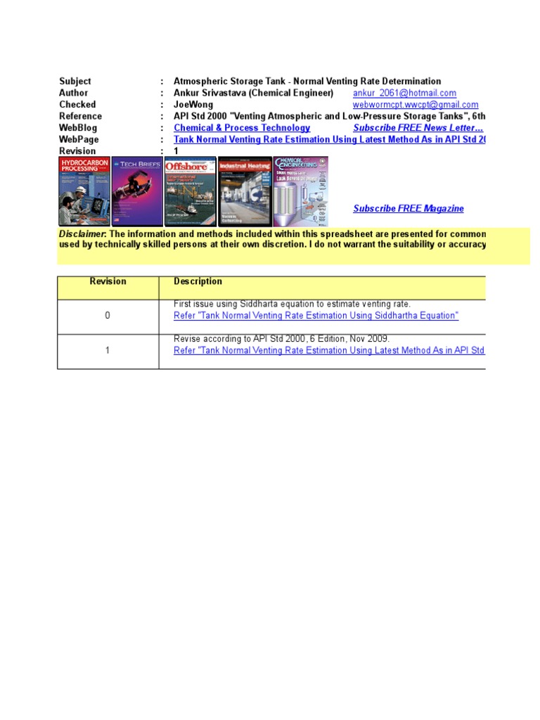 API STD 2000 Tanques Atmosfericos Calculos | PDF | Thermal Insulation ...