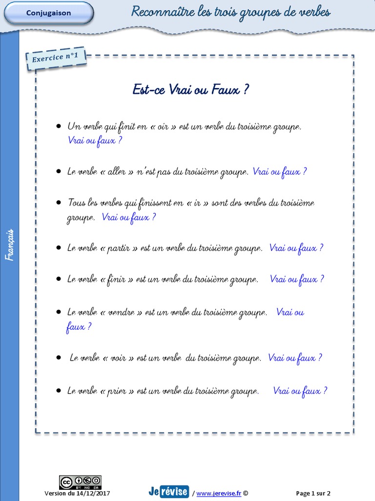 Exercice Sur Les Groupes De Verbe Exercices Groupes Verbes | PDF