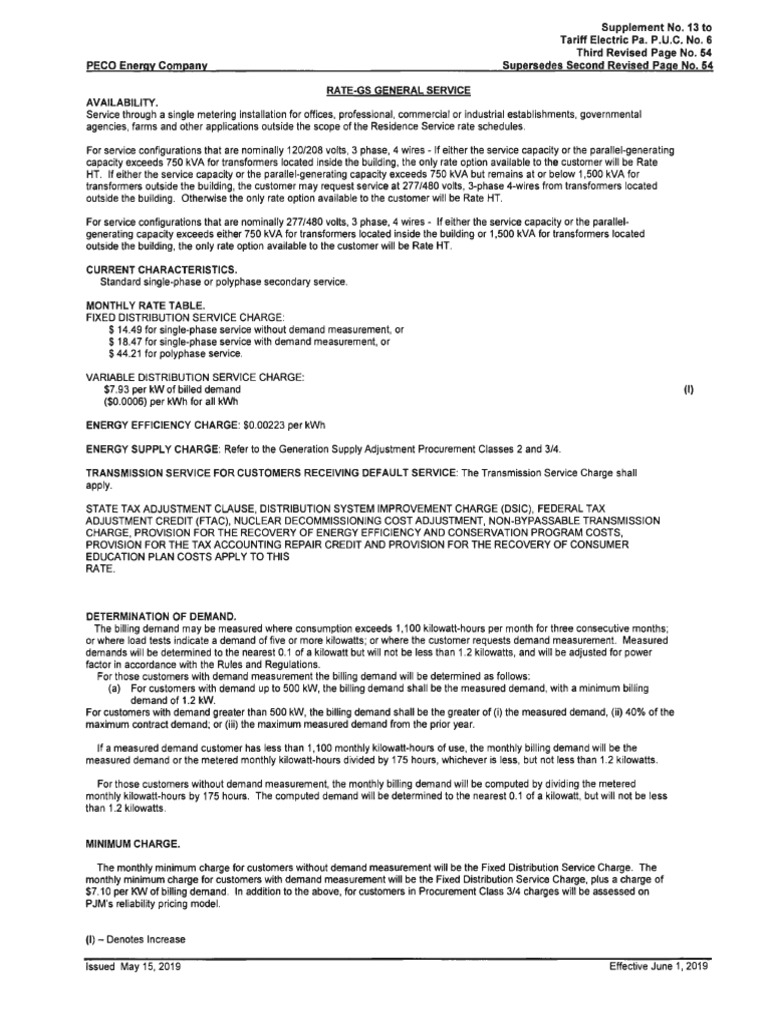 Supplement No. 13 To Tariff Electric Pa. P.U.C. No. 6 Third Revised