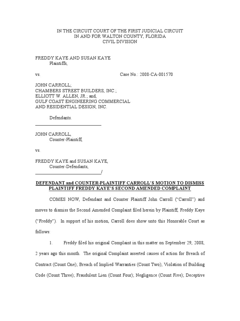 Motion to dismiss second amended complaint complaint contracts