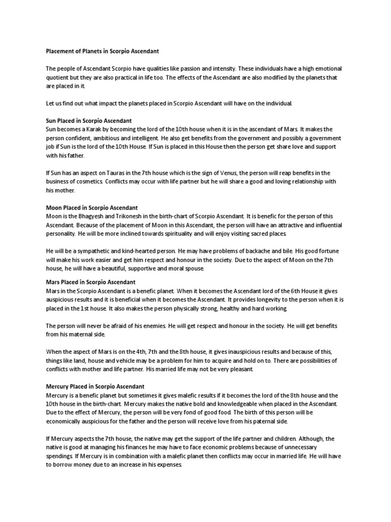 Scorpio Ascendant Pdf Planets In Astrology