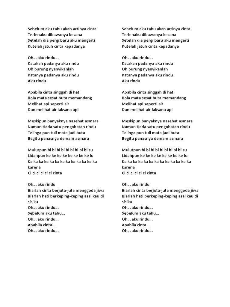 Lirik Lagu Ini Rindu