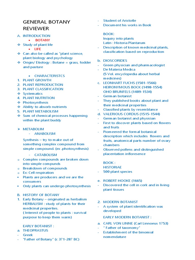 A Comprehensive Review of the History and Scope of Botany, Including