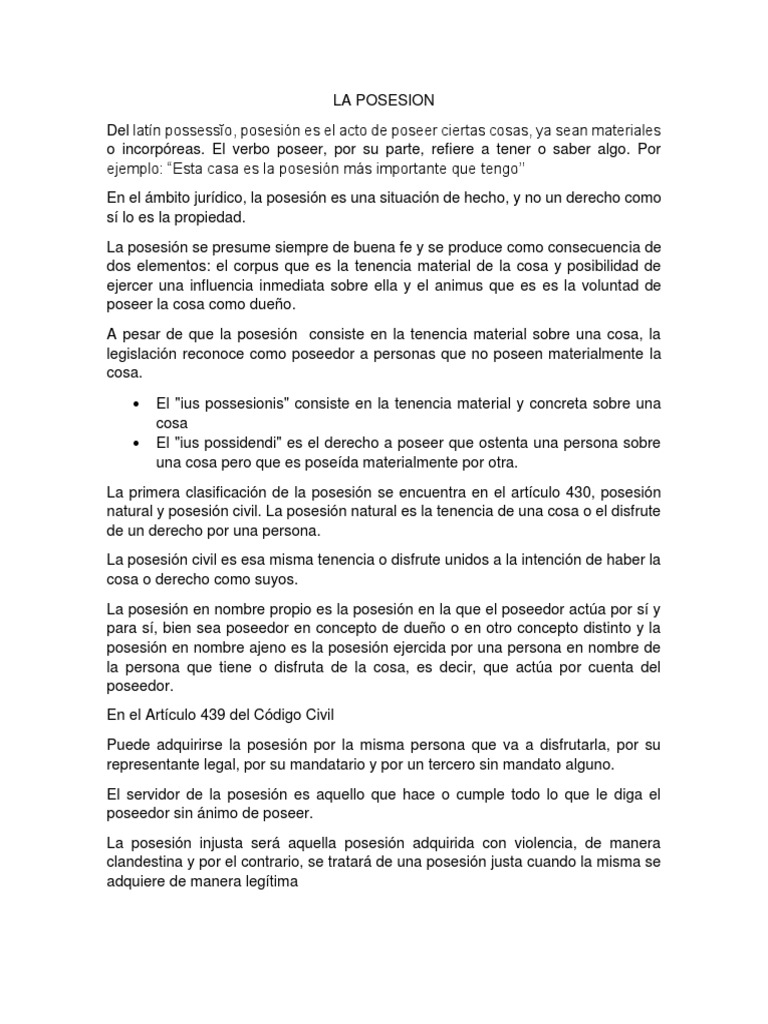 Conceptos Clave de la Posesión Jurídica | PDF | Posesión (Ley) | Propiedad