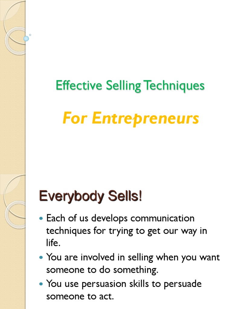 Effective Selling Techniques for Entrepreneurs | PDF | Sales | Business ...