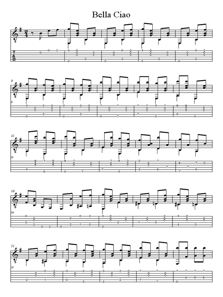 Bella Ciao For Fingerstyle Guitar PDF
