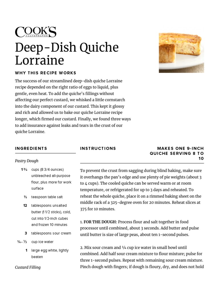 DeepDish Quiche Lorraine Why This Recipe Works PDF Custard Baking
