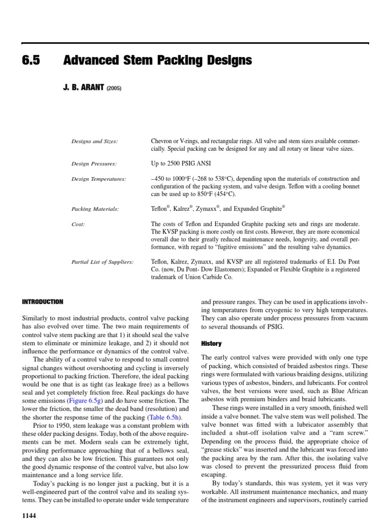 6.5 Advanced Stem Packing Designs: J. B. Arant | PDF