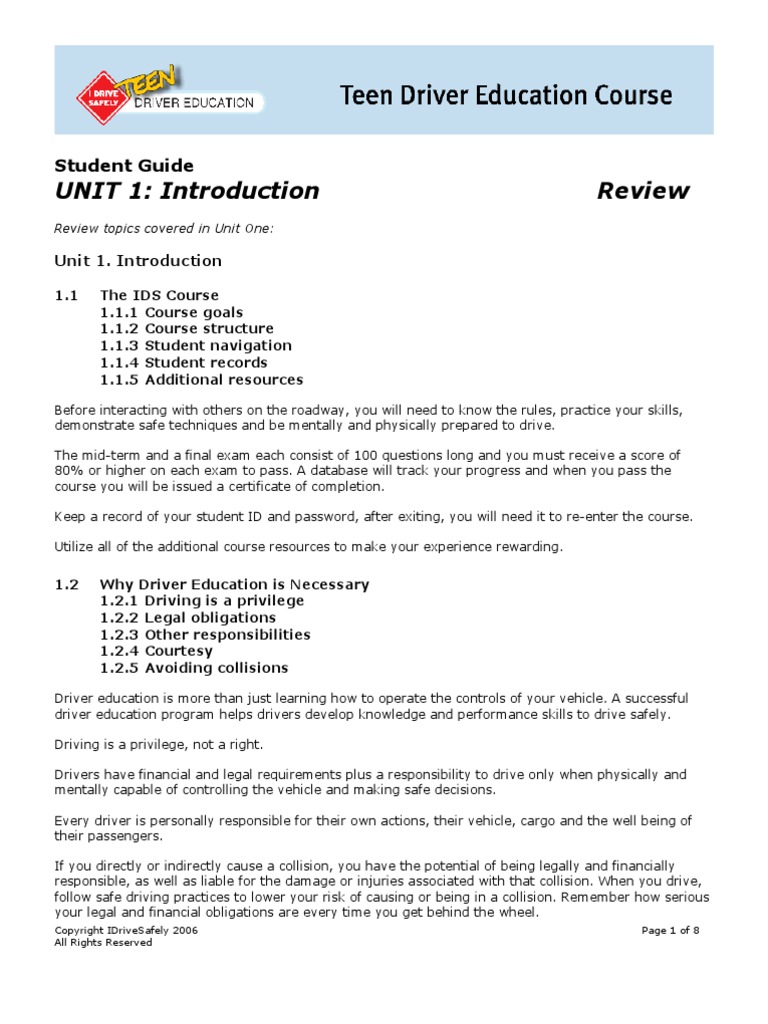 UNIT 1: Introduction Review: Student Guide | PDF | Vehicle Insurance ...