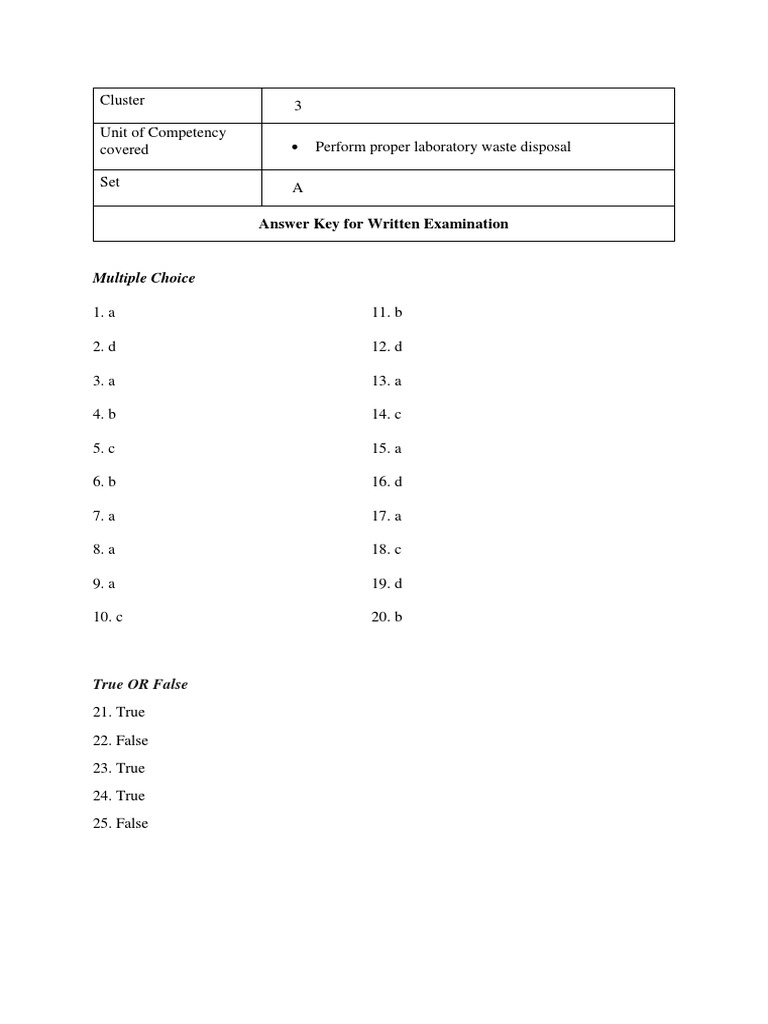 Laboratory Waste Disposal Exam Answers | PDF