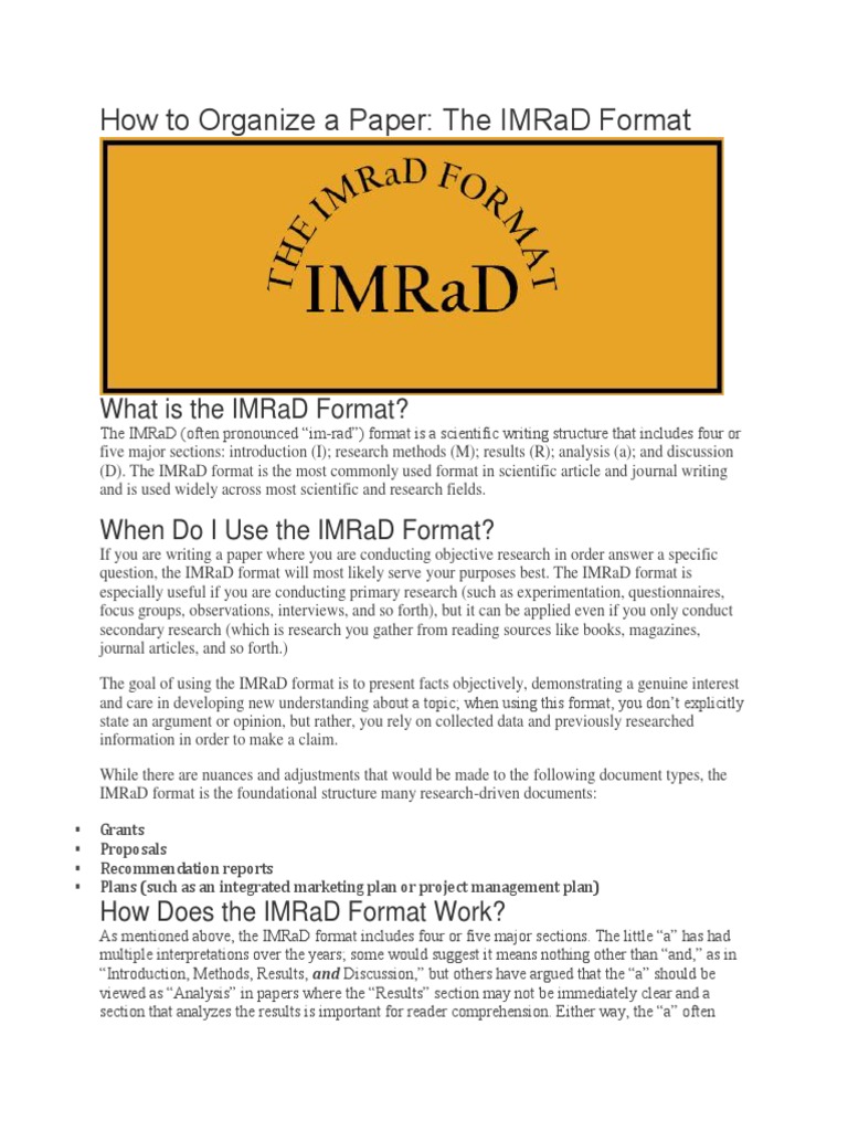 parts of research paper imrad