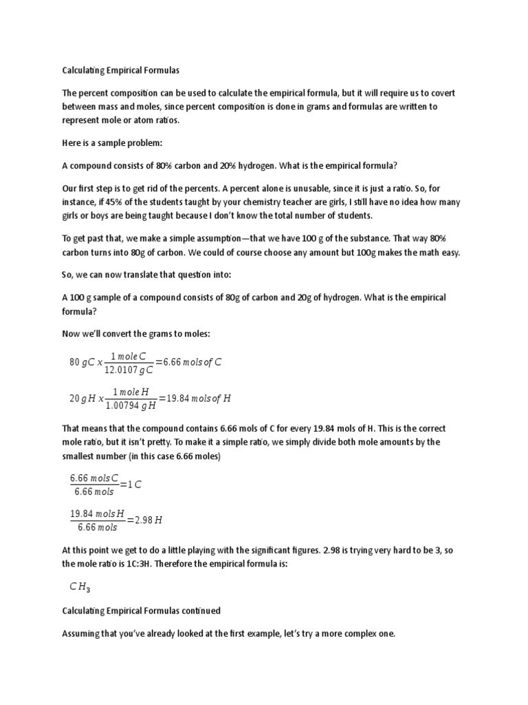 Empirical Formula Calculation Guide | PDF | Mole (Unit) | Formula