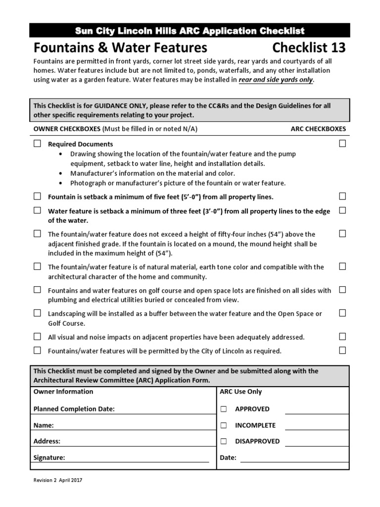 Fountain Installation Guidelines Checklist | PDF | Fountain | Water