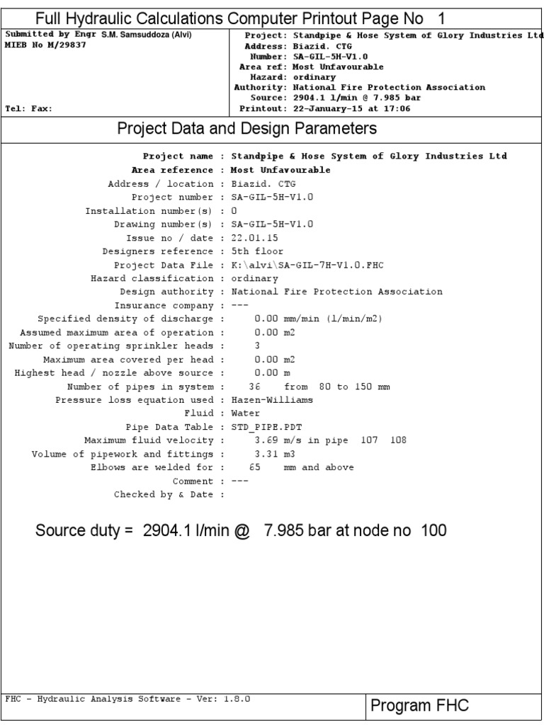 Hydraulic Calculations for Standpipe System PDF Fire Sprinkler System Chemical Engineering