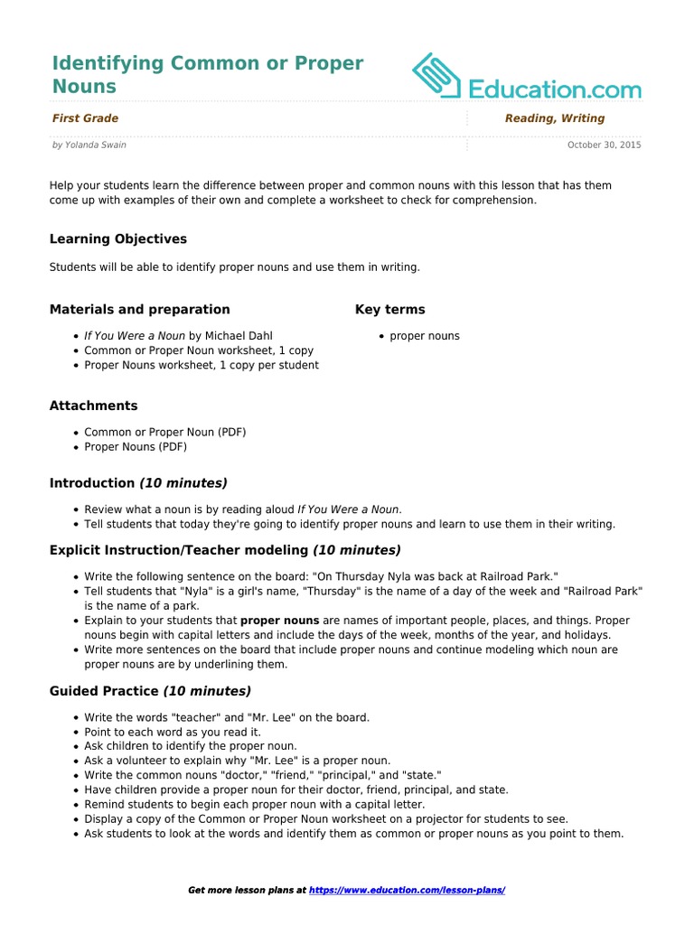 Common Or Proper Noun Pdf Download Free Pdf Noun Learning