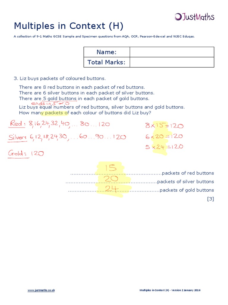 GCSE Maths: Multiples in Context | PDF | Test (Assessment) | Vocational ...