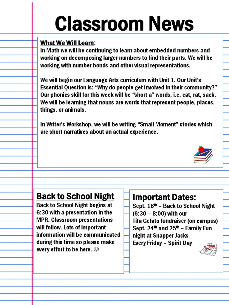 Classroom News: Learning & Events Update | PDF