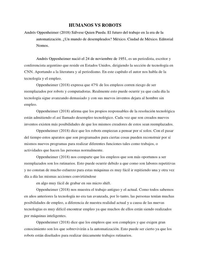 Impacto de Robots en el Empleo Actual | PDF | Robot | Robótica
