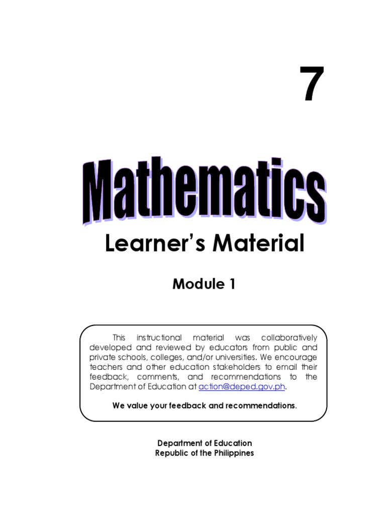 7 Math LM - Mod1 | PDF | Set (Mathematics) | Multiplication