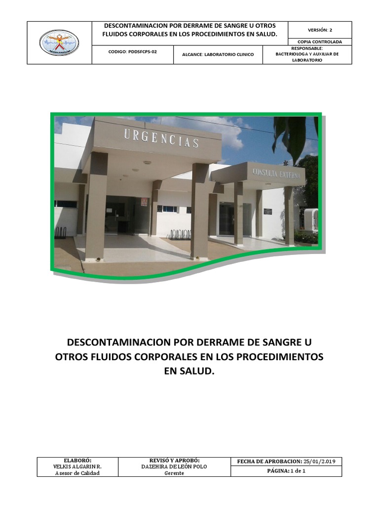 Descontaminacion Por Derrame de Sangre U Otros Fluidos Corporales en ...